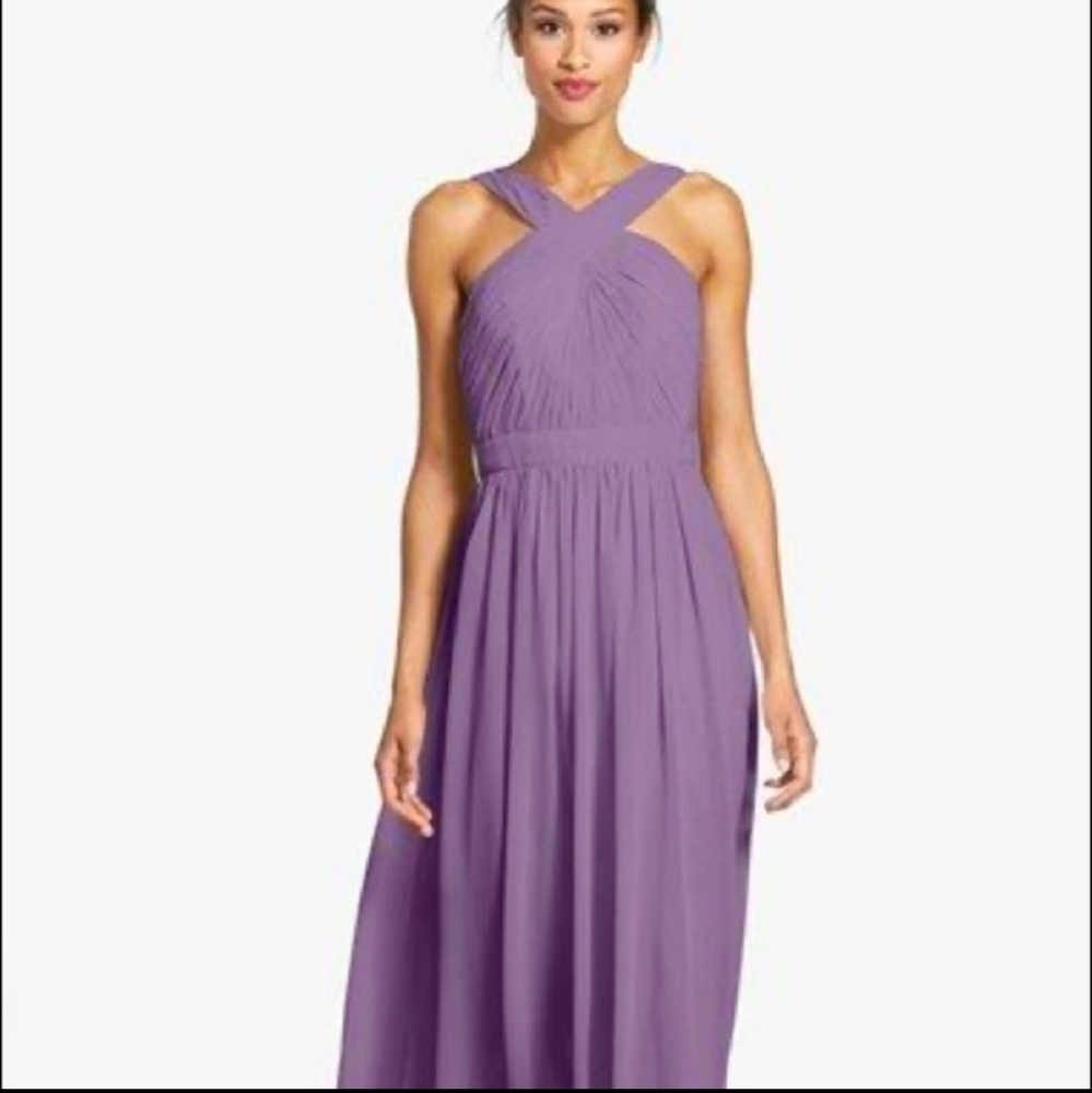 Monique Lhuillier Crisscross Chiffon Gown In Purple Women's Size 10